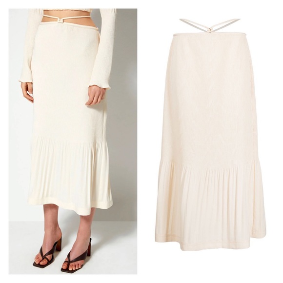 JONATHAN SIMKHAI Mia Tie-Waist Plissé Midi Skirt Size 4 Sandstone - Picture 17 of 17